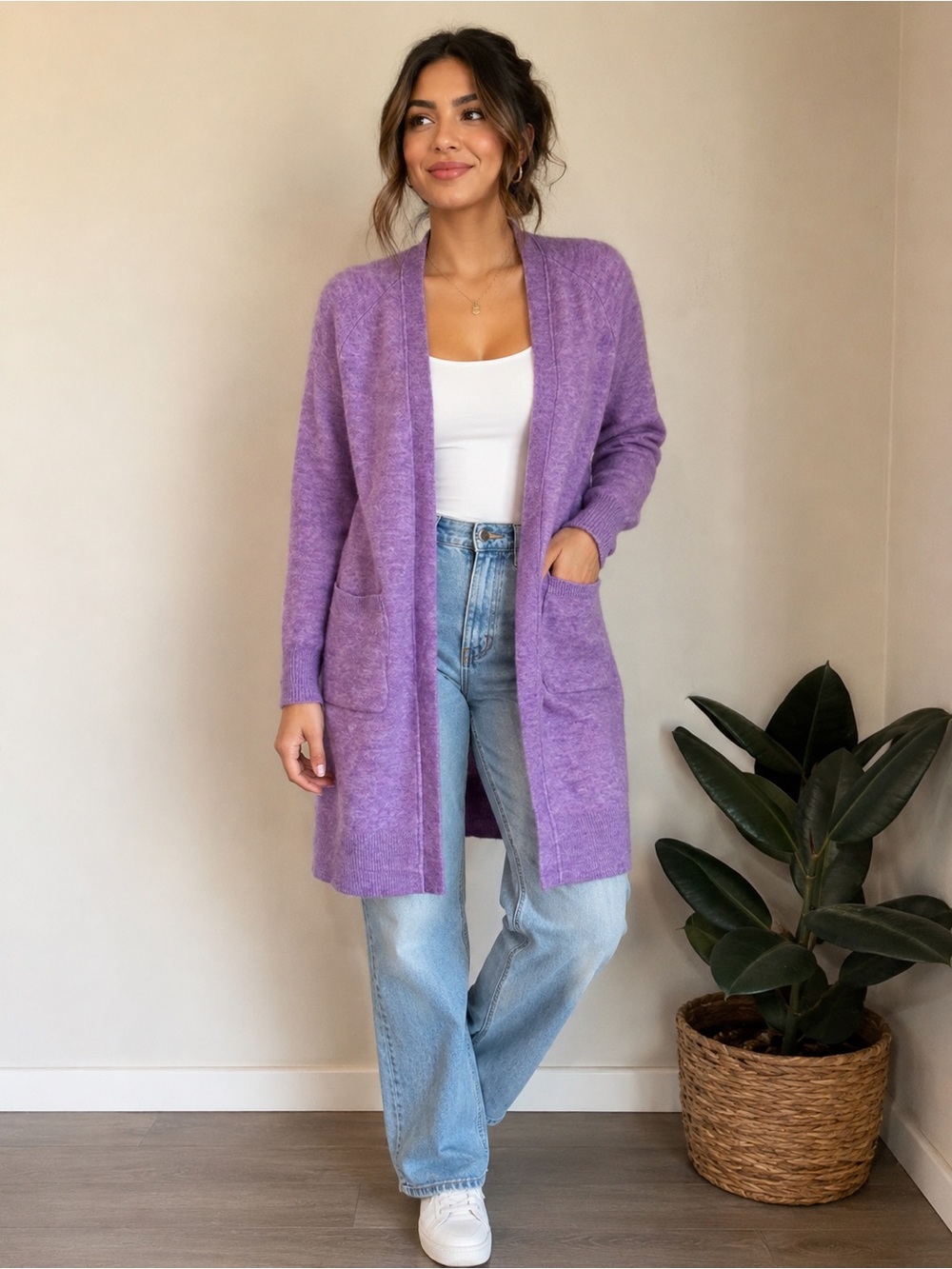 Banana Republic Lavender Wool Blend Long Open Cardigan Sweater XS